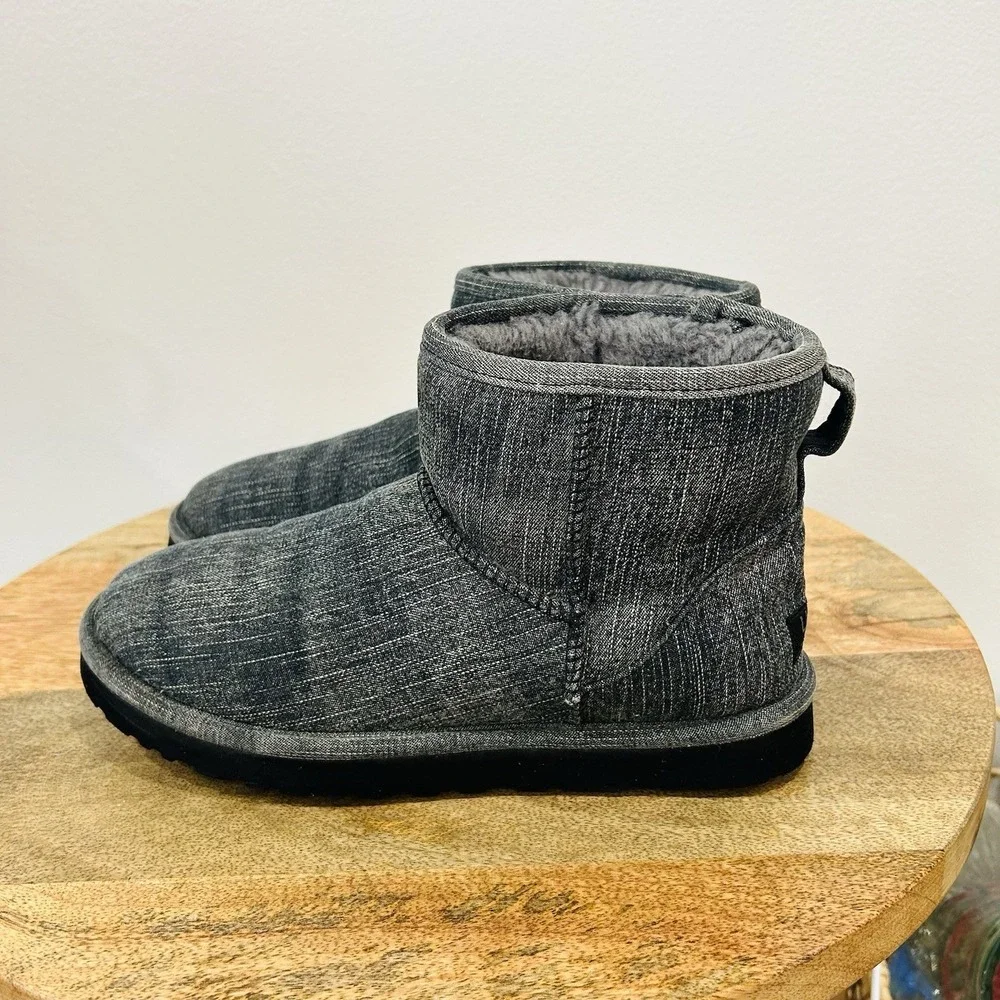UGG Classic Mini boots in a medium washed denim fabric Men's size 10